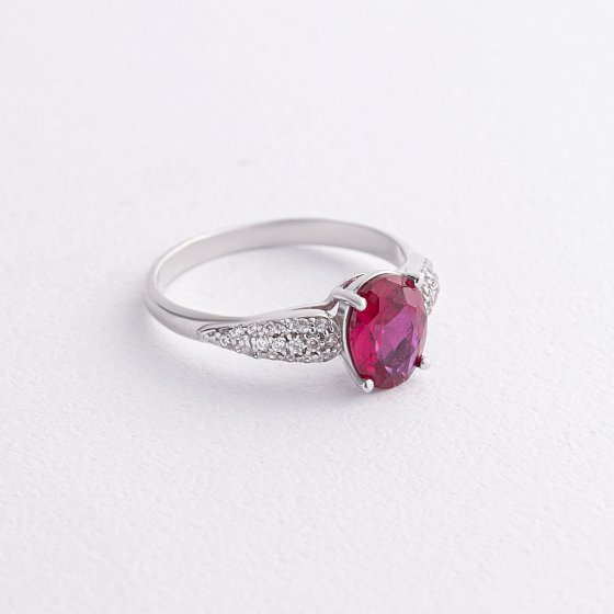 Серебряное кольцо с синт. рубином и фианитами 1327/1p-HRUB №3