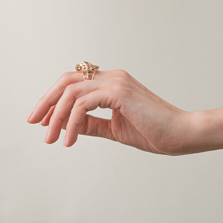 Кольцо "Пантера" в желтом золоте (фианиты) к08248 от ювелирного магазина Оникс - 4