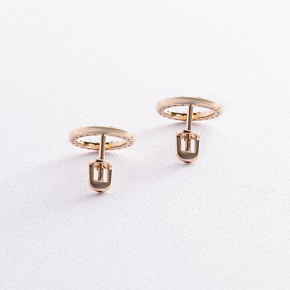 Серьги - пусеты "Круговорот" с фианитами 1.2 см (желтое золото) с08399 №8