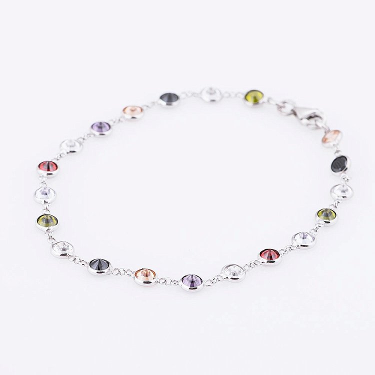 Женский серебряный браслет с цветными фианитами 141182 от ювелирного магазина Оникс