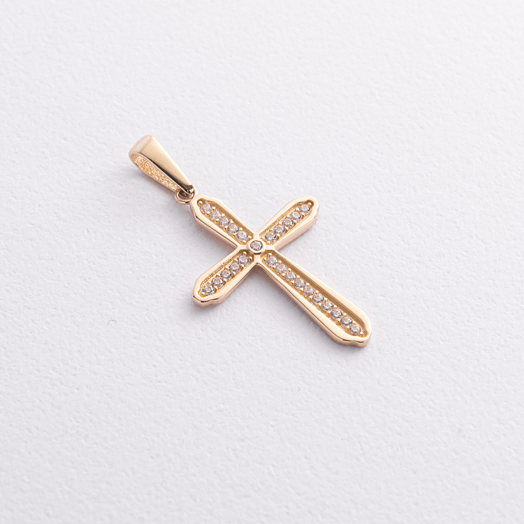 Хрестик у жовтому золоті (фіаніти) п04037 від ювелірного магазину Онікс