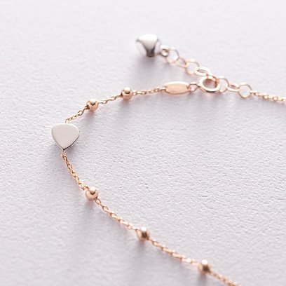 ﻿Золотий браслет "Кульки і серце" на ногу б03950 №3