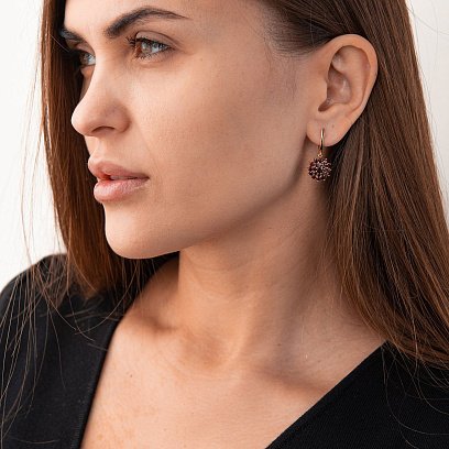 Золотые серьги с пиропом (гранатом) с04161 №3