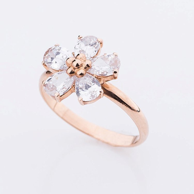 Золота каблучка "Квітка" з фіанітами к01929 від ювелірного магазину Онікс