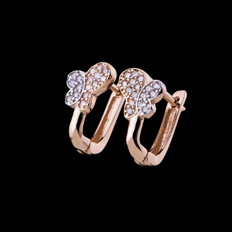 Золоті сережки "Метелики" з фіанітами с04580 від ювелірного магазину Онікс