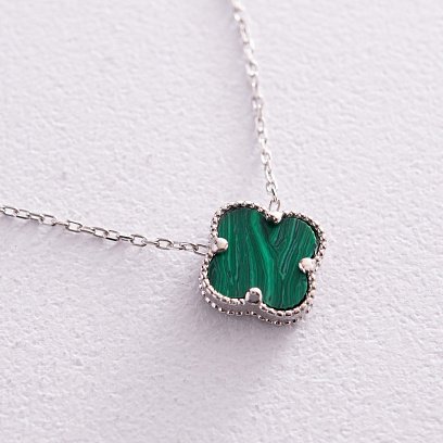 Серебряное колье "Клевер" с малахитом 18186 №3