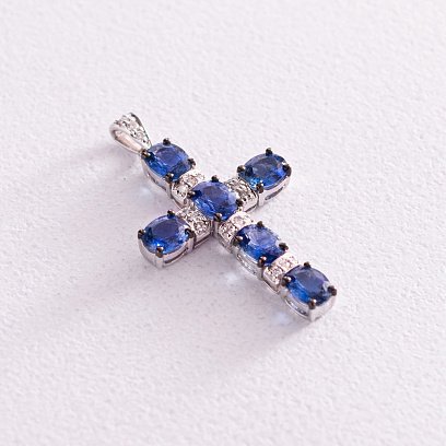 Золотой крестик с сапфирами и бриллиантами 1п759-0072