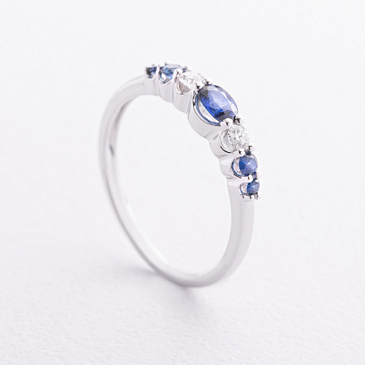 Золота каблучка з сапфірами і діамантами кб0675lg