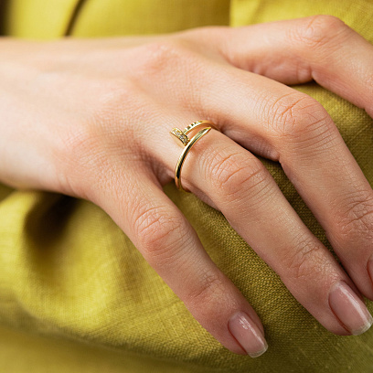 Кольцо "Гвоздь" в желтом золоте (фианиты) к08173 №2