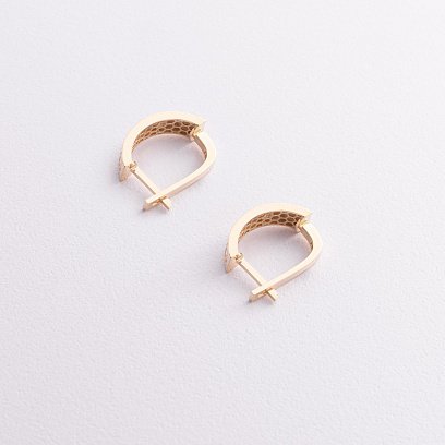 Серьги "Love" с фианитами (желтое золото) с09317 №2