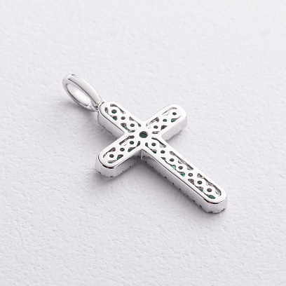 Хрестик у білому золоті (діаманти, смарагди) пб0408ri №3