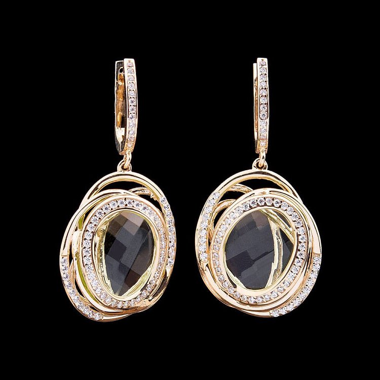 Золотые серьги с празиолитом и фианитами с03879 от ювелирного магазина Оникс - 1