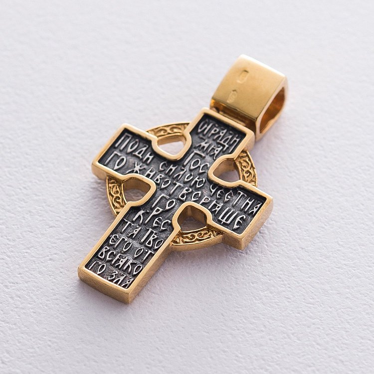 Серебряный крест "Распятие" с позолотой 132397 от ювелирного магазина Оникс - 2