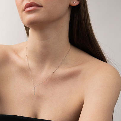 Крестик в белом золоте с бриллиантами пб0370lg №2