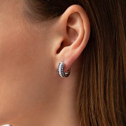 Золотые серьги - кольца (бриллианты, сапфиры) сб0579cha №2