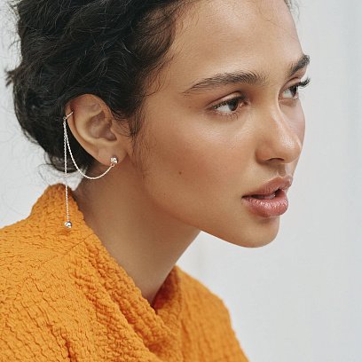 Асиметричні сережки - пусети "Кульки" у сріблі (сережка - каффа) 902-01400 №12