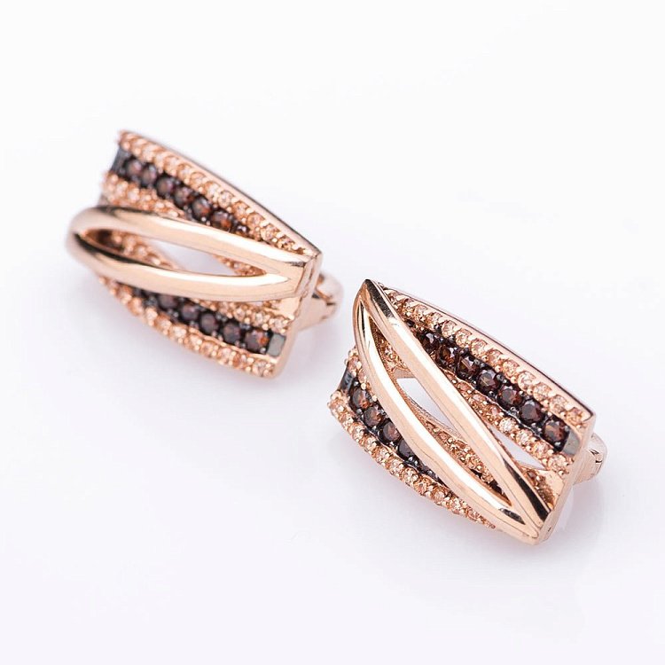 Золоті сережки з коричневими і жовтими фіанітами с04520 від ювелірного магазину Онікс