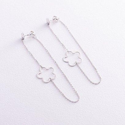 Золоті сережки - пусети на ланцюжку "Квіточки" с05952 №3