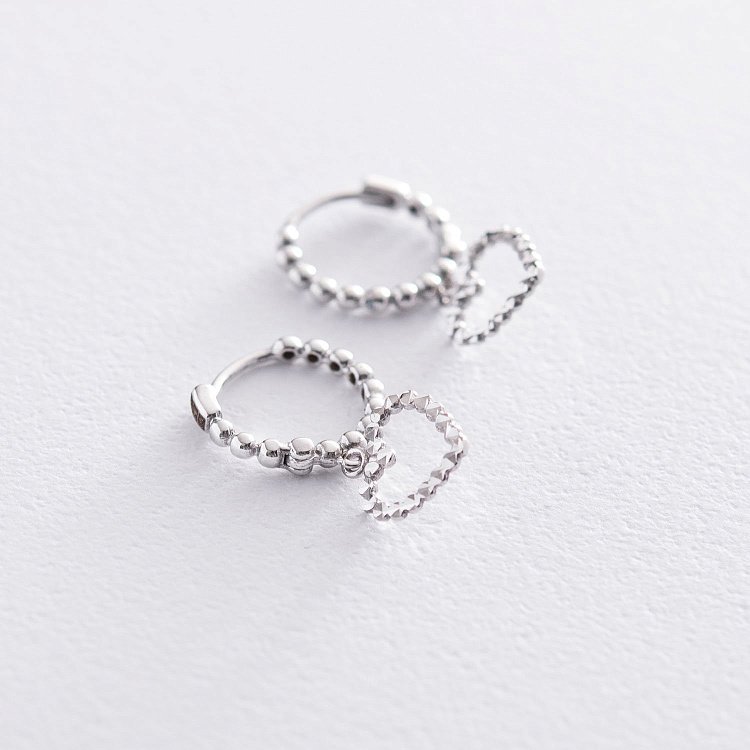 Сережки "Сердечки" в білому золоті с05940 від ювелірного магазину Онікс - 3