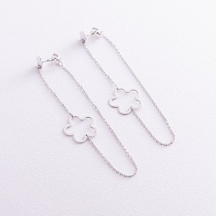 Золоті сережки - пусети на ланцюжку "Квіточки" с05952 від ювелірного магазину Онікс - 2