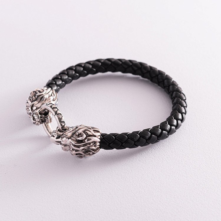 Кожаный браслет "Лев" с серебряными вставками t0022 от ювелирного магазина Оникс - 5