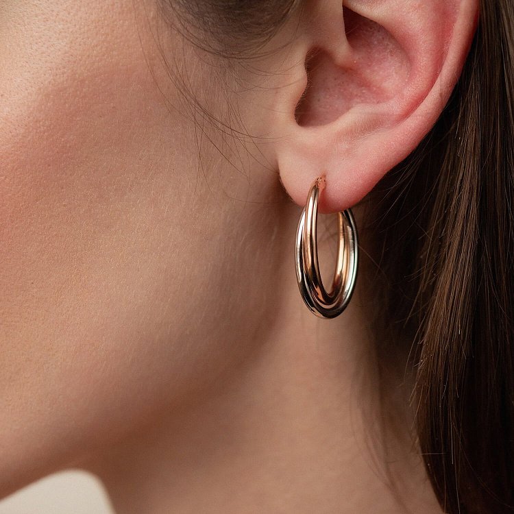 Серьги "Сплетение" (красное и белое золото) с08079 от ювелирного магазина Оникс