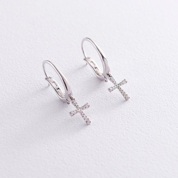 Золоті сережки "Хрестики" з діамантами сб0175ca від ювелірного магазину Онікс - 4