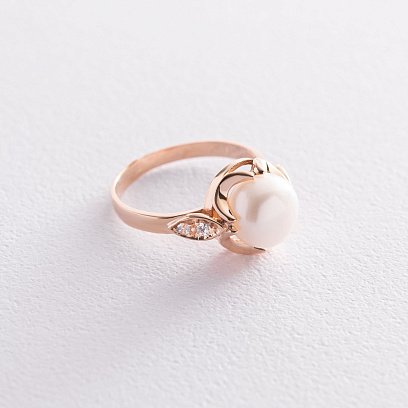 Золота каблучка (перли, фіаніти) к05968