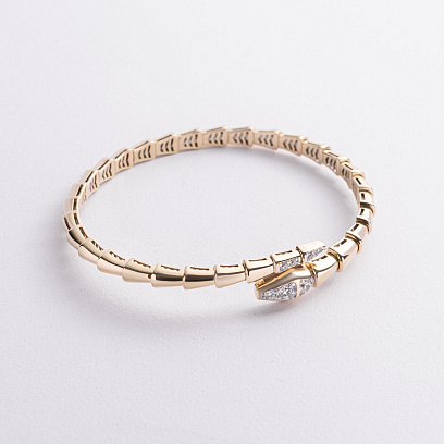 Жесткий браслет "Змея" в желтом золоте (фианиты) б05751 №2