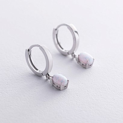 Серьги - кольца с опалом (белое золото) с08703