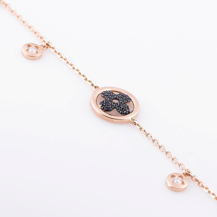 Золотий браслет "Конюшина" з чорними фіанітами б02758 від ювелірного магазину Онікс - 1