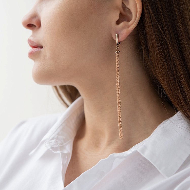 Золотые висячие серьги "Дождь" 480051 от ювелирного магазина Оникс