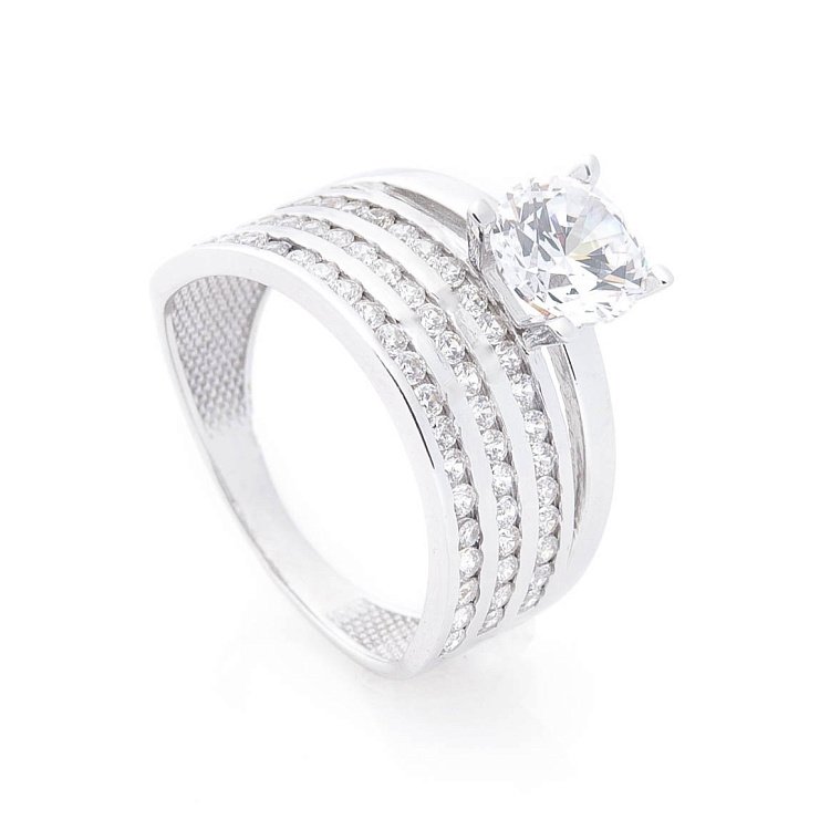 Золота каблучка з фіанітами к05366 від ювелірного магазину Онікс