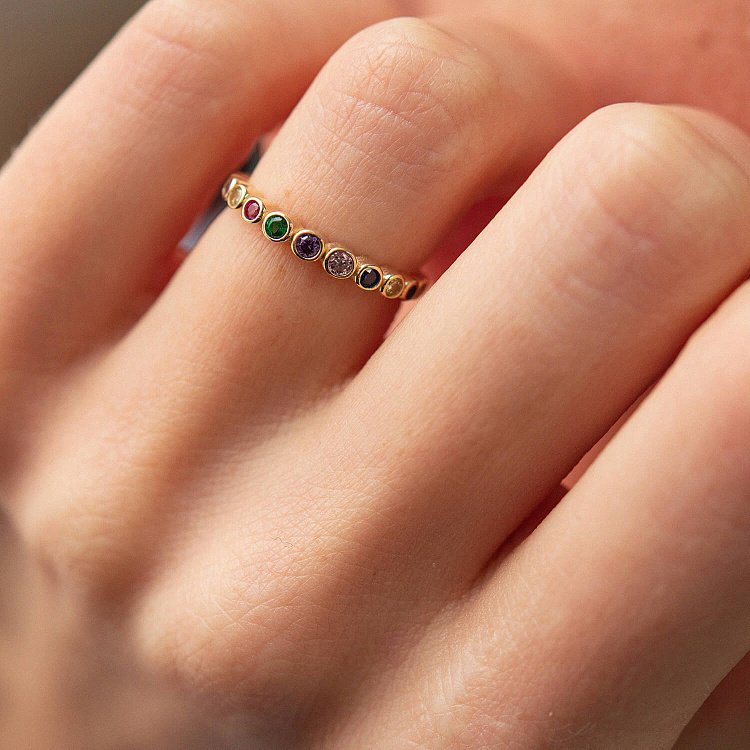 Кольцо с разноцветными фианитами (желтое золото) к07196 от ювелирного магазина Оникс - 7