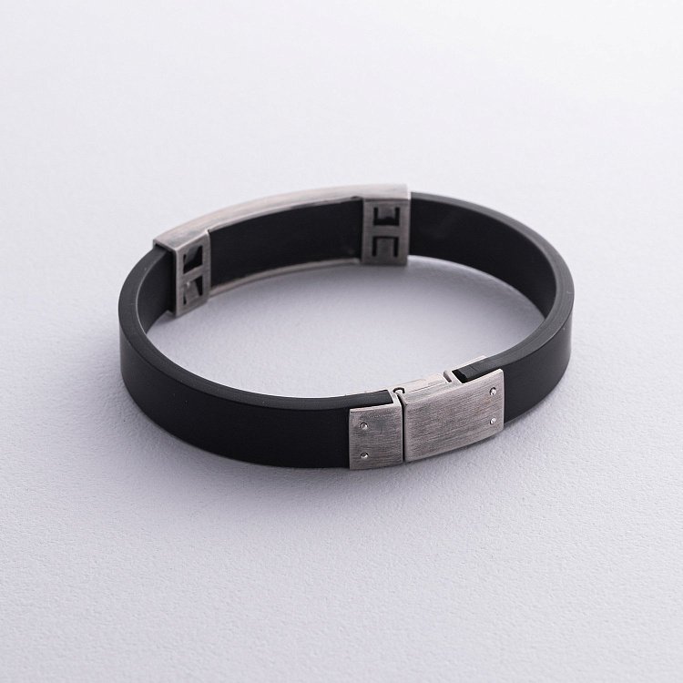 Каучуковый браслет "Герб Украины - Тризуб" с серебряными вставками 1203 от ювелирного магазина Оникс - 2