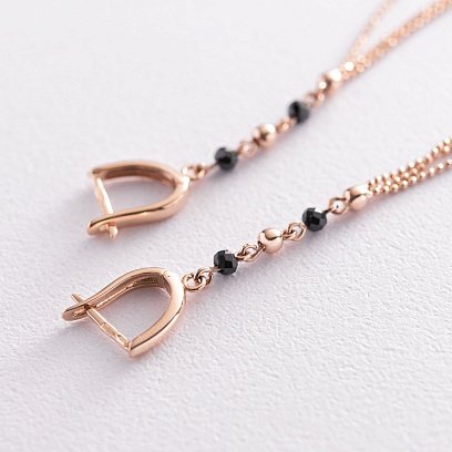 Золотые серьги "Шарики" с черными фианитами с07169 №4