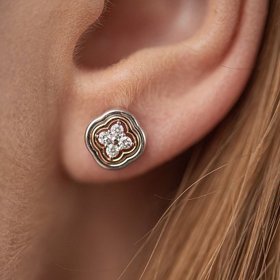 Золоті сережки - пусети "Конюшина" з діамантами 334361121 №2