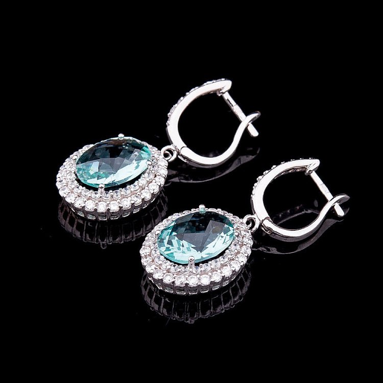 Серьги с фианитами голубого цвета с1 - 1 Серьги с фианитами голубого цвета с1 от ювелирного магазина Оникс - 1
