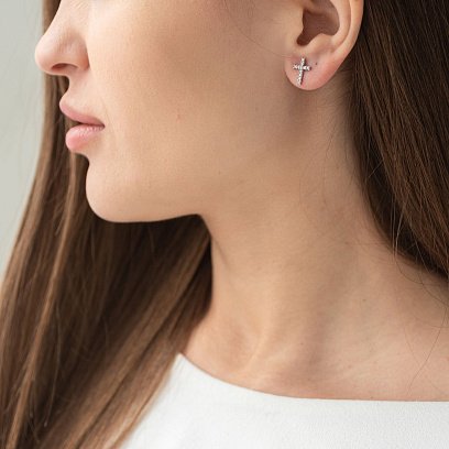 Золоті сережки-пусети "Хрестики" з діамантами сб0177у №2