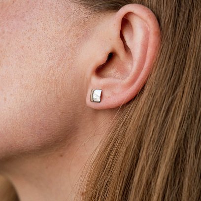 Серьги - пусеты "Квадратики" в белом золоте с05487 №4