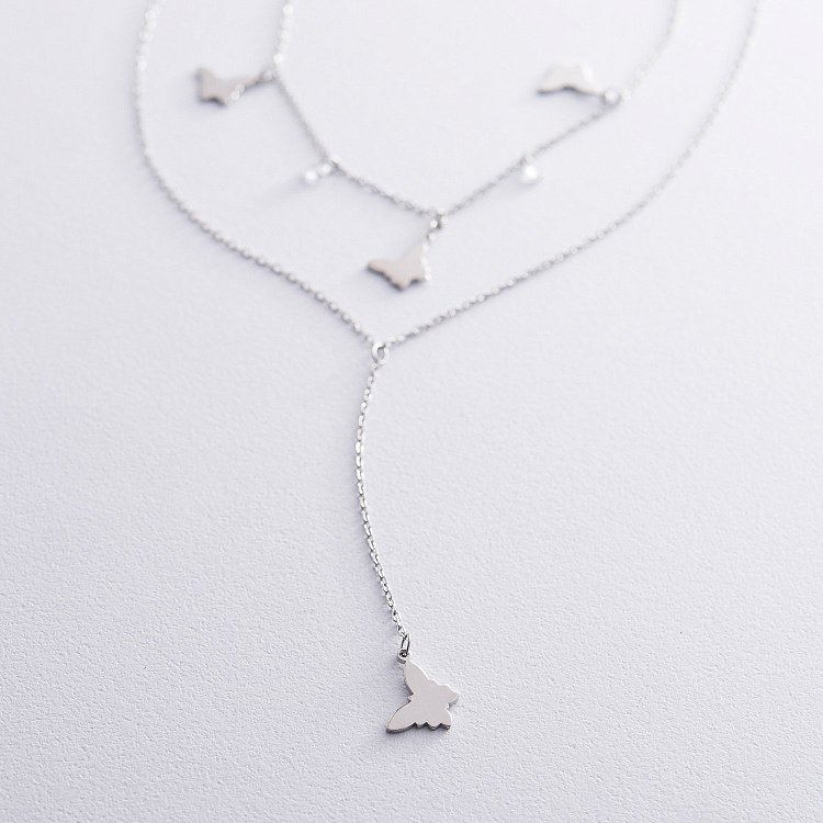 Подвійне срібне кольє "Метелики" з фіанітами 18954 від ювелірного магазину Онікс