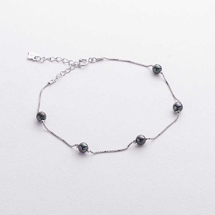 Серебряный браслет с жемчугом 141909 от ювелирного магазина Оникс