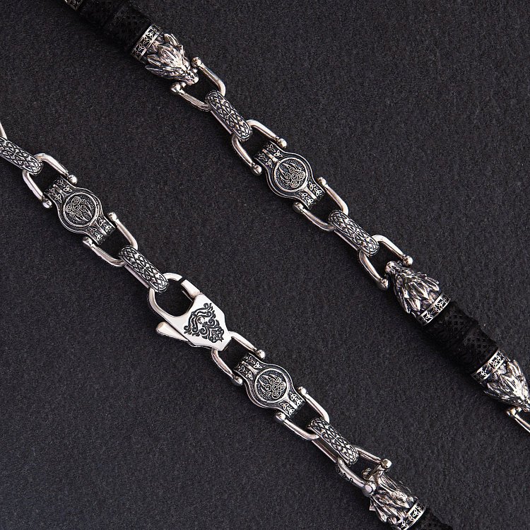 Мужская серебряная цепочка "Волки" с эбеновым деревом 812 от ювелирного магазина Оникс - 4