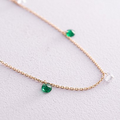 Браслет у жовтому золоті на ногу (зелені та білі фіаніти) б05137 №3