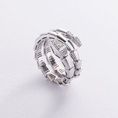 Каблучка "Змія" у білому золоті (фіаніти) к08084