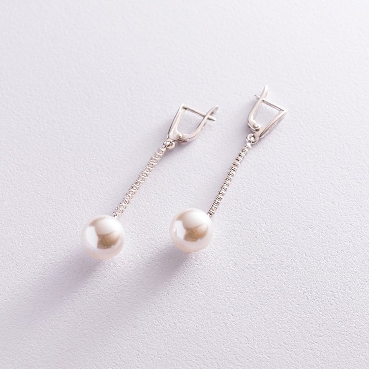 Срібні сережки (штучні перли, фіаніти) 121044 від ювелірного магазину Онікс - 2