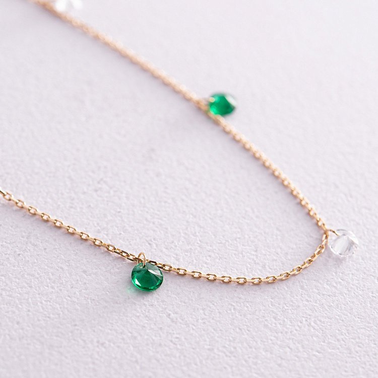 Браслет у жовтому золоті на ногу (зелені та білі фіаніти) б05137 від ювелірного магазину Онікс - 3