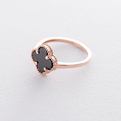 Золотое кольцо "Клевер" (оникс) к05998 №2