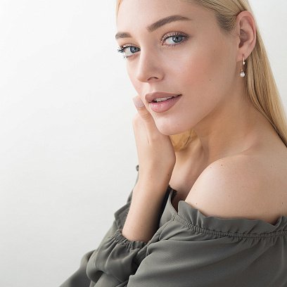 Сережки (культ. прісн. перли, фіаніт) с02807 №5