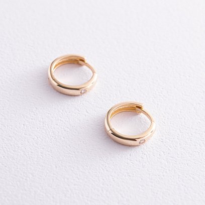 Серьги - кольца в желтом золоте (фианиты) с08014 №3